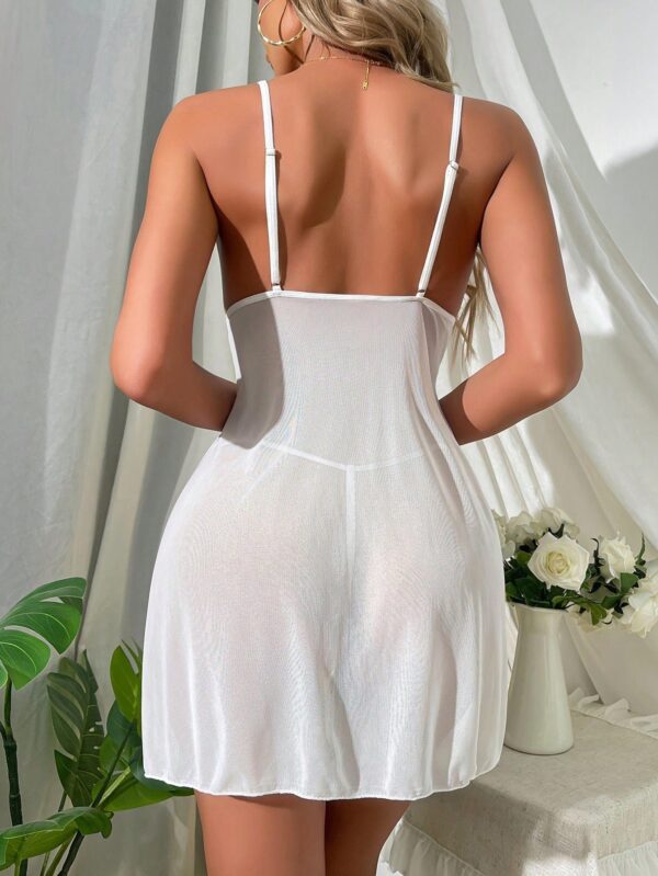 White Mesh Split-Straps Backless Lingerie Set